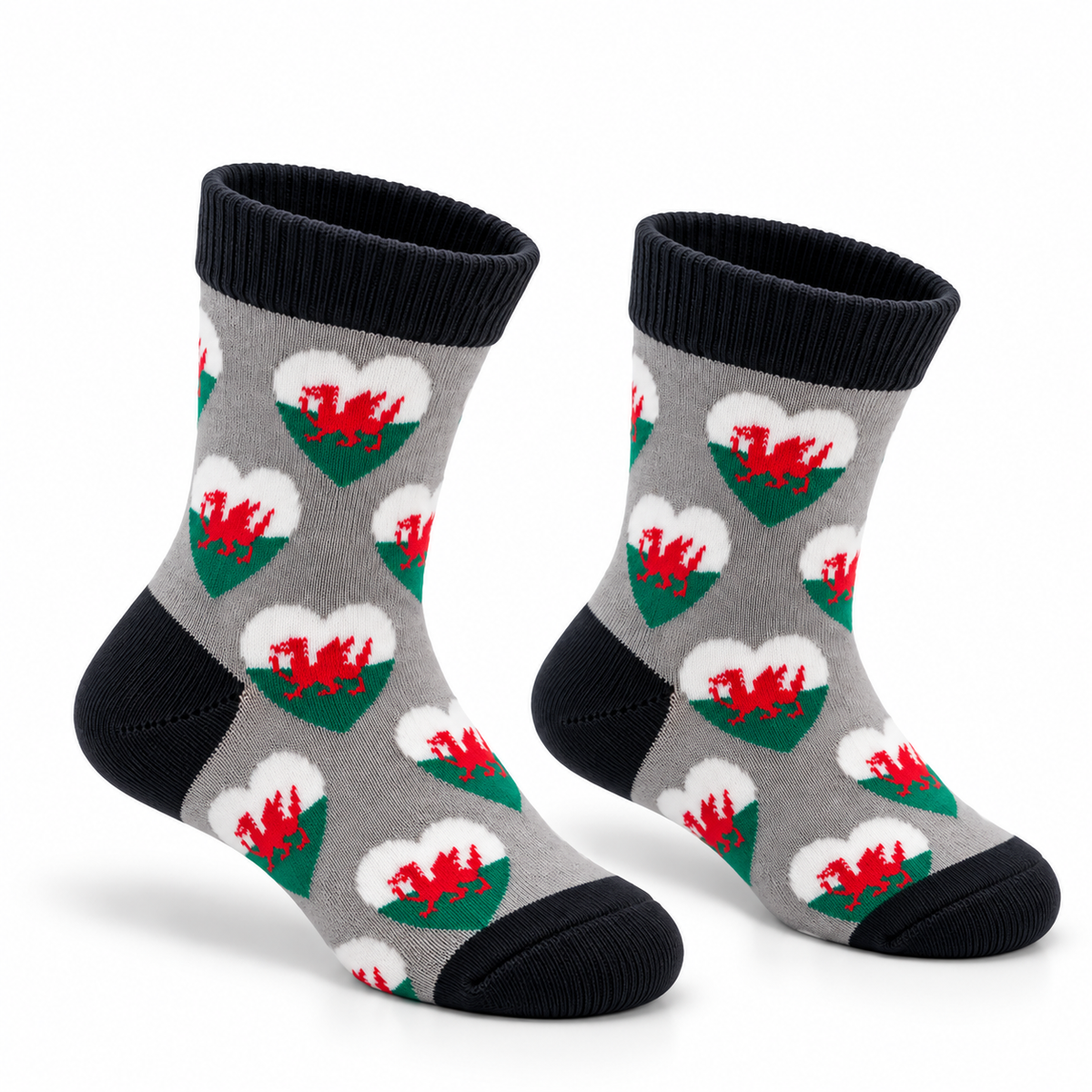 Kids Welsh Multi-Heart Grey Socks