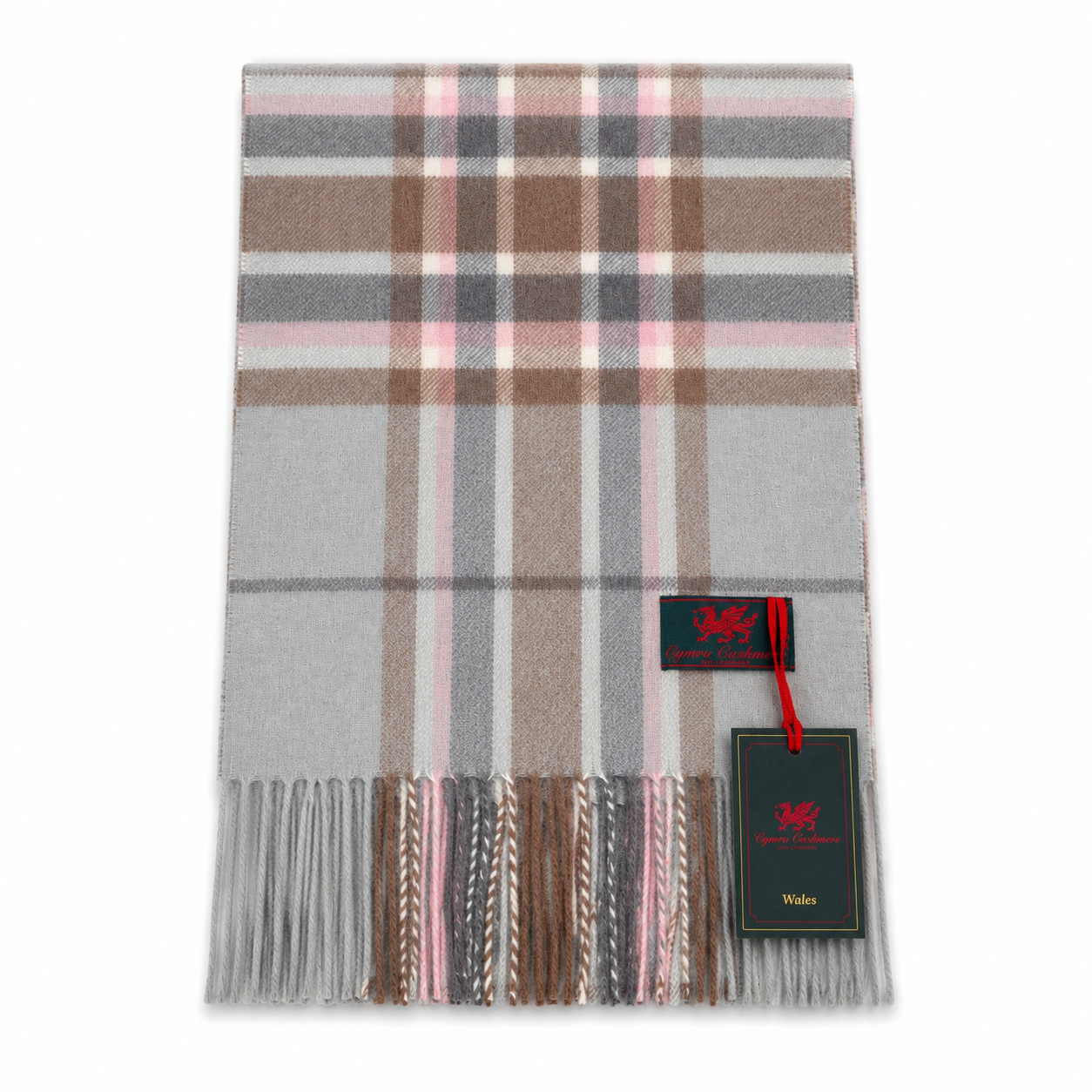 Cymru Cashmere Scarf Marchbrae Tartan Duck Egg