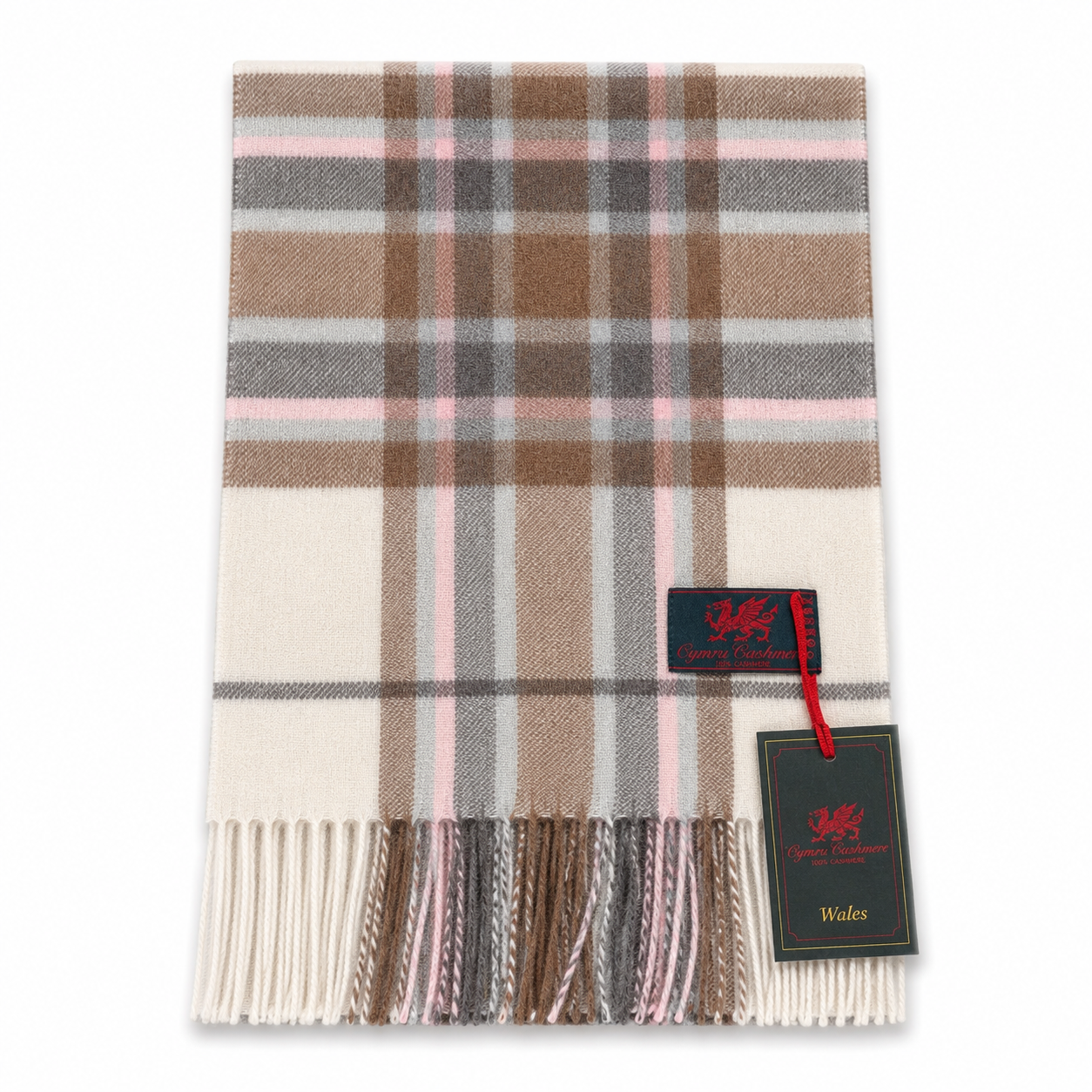 Cymru Cashmere Scarf Marchbrae Tartan White