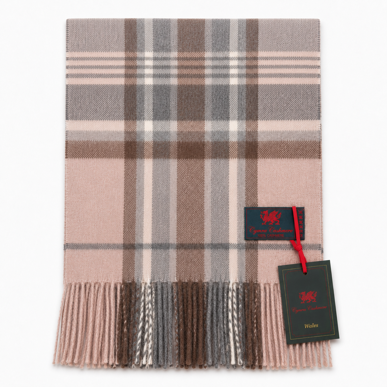 Cymru Cashmere Scarf Marchbrae Tartan Taupe
