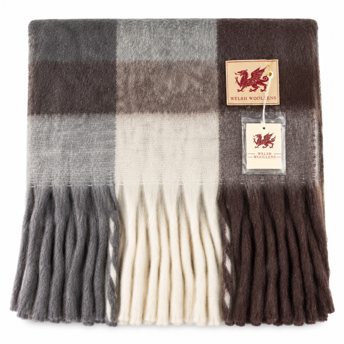 Welsh Woollens Tartan Blanket Scarf Natural Check