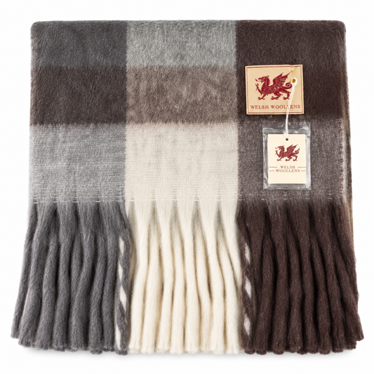 Welsh Woollens Tartan Blanket Scarf Natural Check
