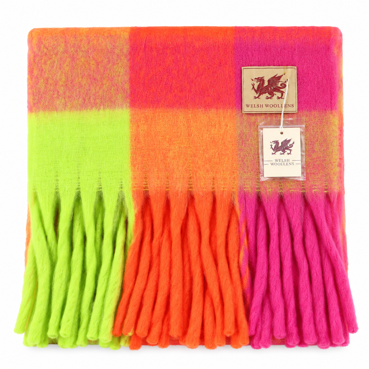 Welsh Woollens Tartan Blanket Scarf Neon Check