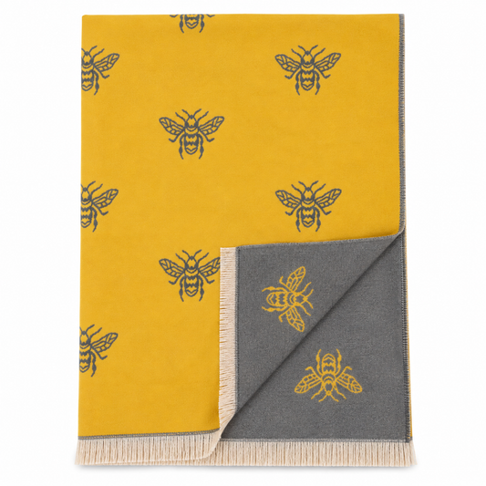 Welsh Woollens Bee Super Soft Stole Ochre/Dark Grey