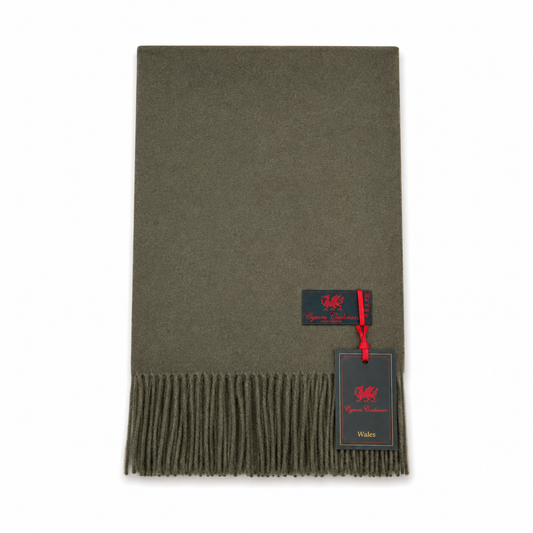 Cymru Cashmere Scarf Plain Olive