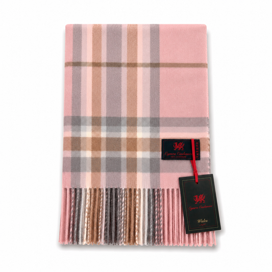 Cymru Cashmere Scarf Marchbrae Tartan Pink