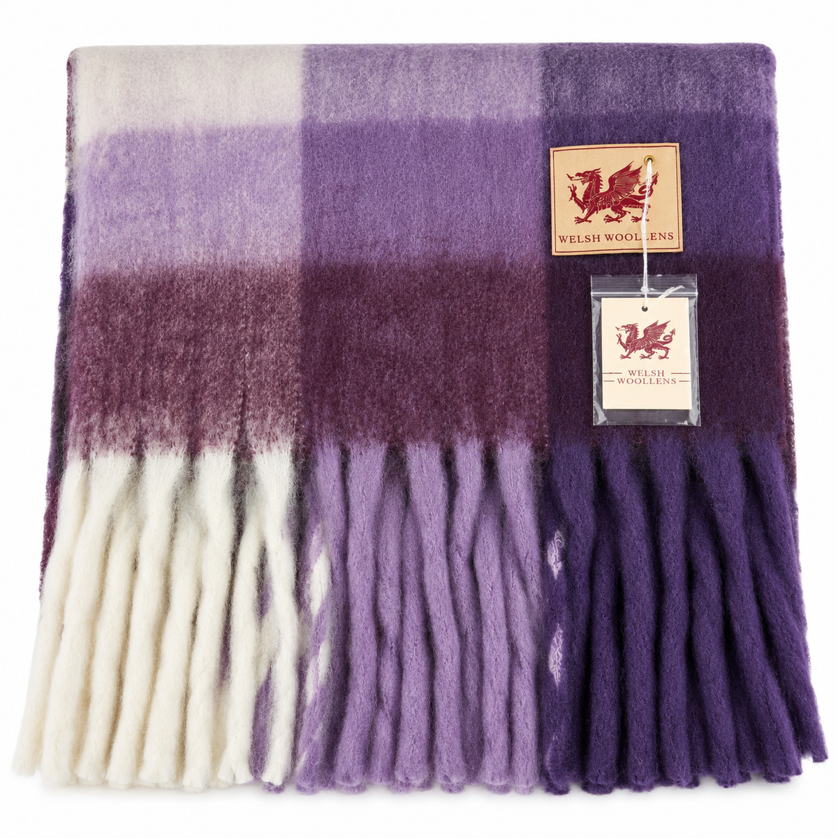 Welsh Woollens Tartan Blanket Scarf Purple Check