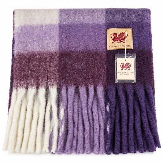 Welsh Woollens Tartan Blanket Scarf Purple Check