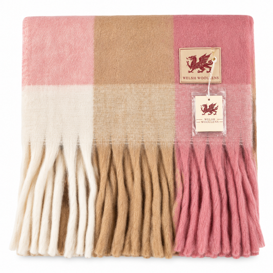 Welsh Woollens Tartan Blanket Scarf Rose Check
