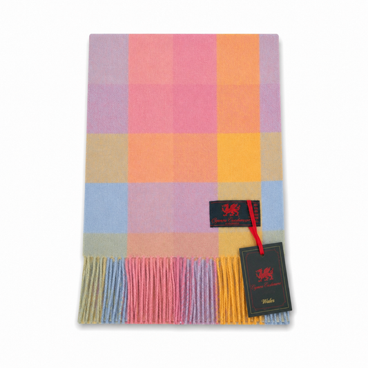 Cymru Cashmere Scarf 5 Square Tartan Brights