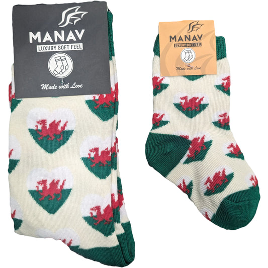 Welsh Multi-Heart White Socks